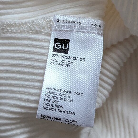 GU Ribbed Front Button Off-Shoulder Short Sleeve Top White Japanese Brand - Picture 4 of 7